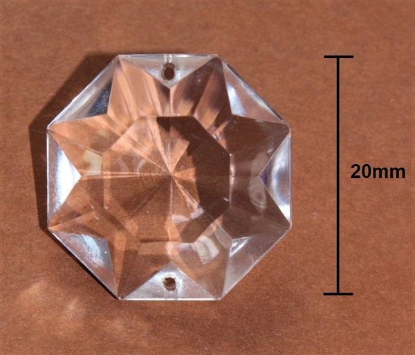 Kristall Glas Koppe / Oktagon 20mm 2-Loch