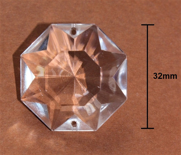 2. Wahl 10 Stück Kristall Glas Koppe / Oktagon 32mm 2-Loch