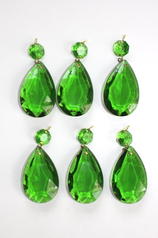 6 Stück Tropfen Facette grün 50mm + octagon grün