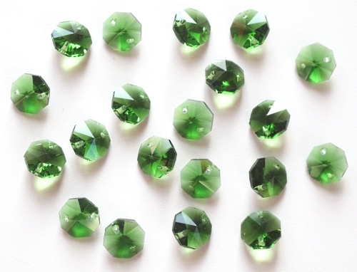 20 Stück Kristall Glas Octagons Vollschliff - grün - emerald 14mm