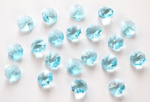 20 Stück Kristall Glas Octagons Vollschliff aquamarin 14mm