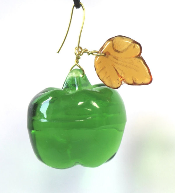 Glas Apfel grün 35mm mit Glasblatt topaz - Lüsterbehang