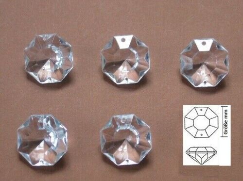 2. Wahl 5 Stück Kristall Glas Koppe / Oktagon 38mm 2-Loch von einem alten Lüster