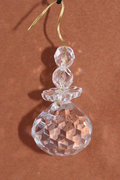 alte Kristall Glas Abschlusskugel 30mm mit Rosette + 2 facettierten Perlen