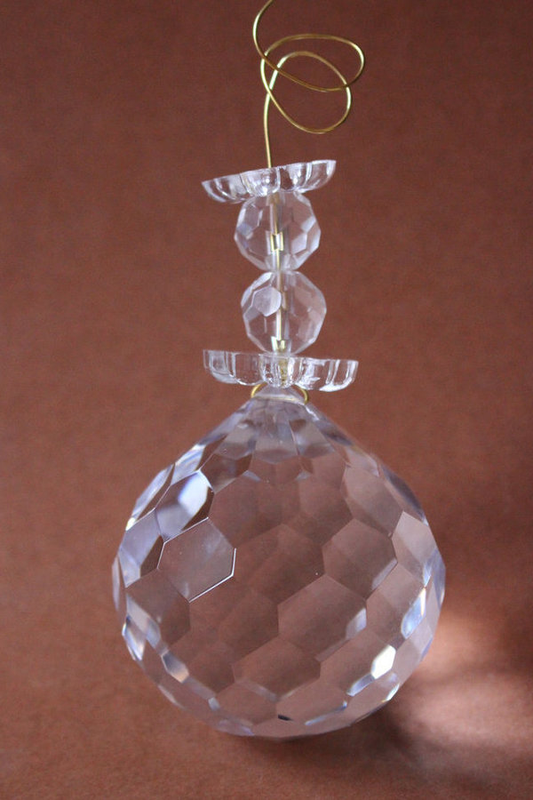 alte Kristall Glas Abschlusskugel 62mm mit 2 Rosetten + 2 facettierten Perlen
