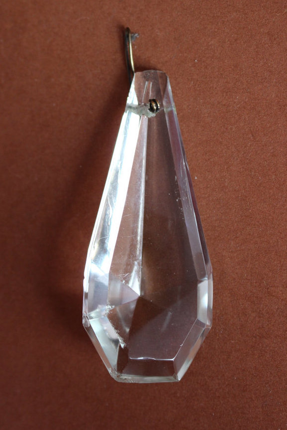 alter schmaler Kristall Glas Pendel Facette 74mm - handschliff 19. Jahrhundert